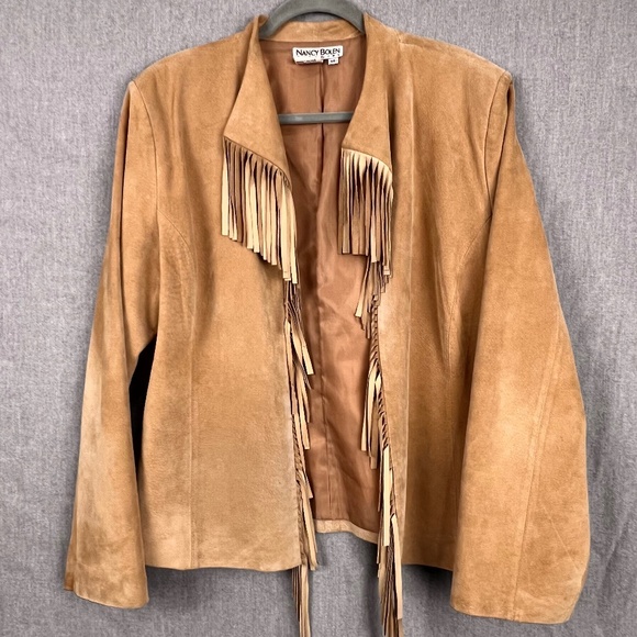Nancy Bolen City Girl 100% Suede Leather Fringe Jacket Sz 14 Camel Western Ranch - Picture 1 of 15